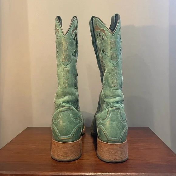 ~Turquoise Justin Women’s Marino Cowboy Boots ~ - Picture 3 of 10